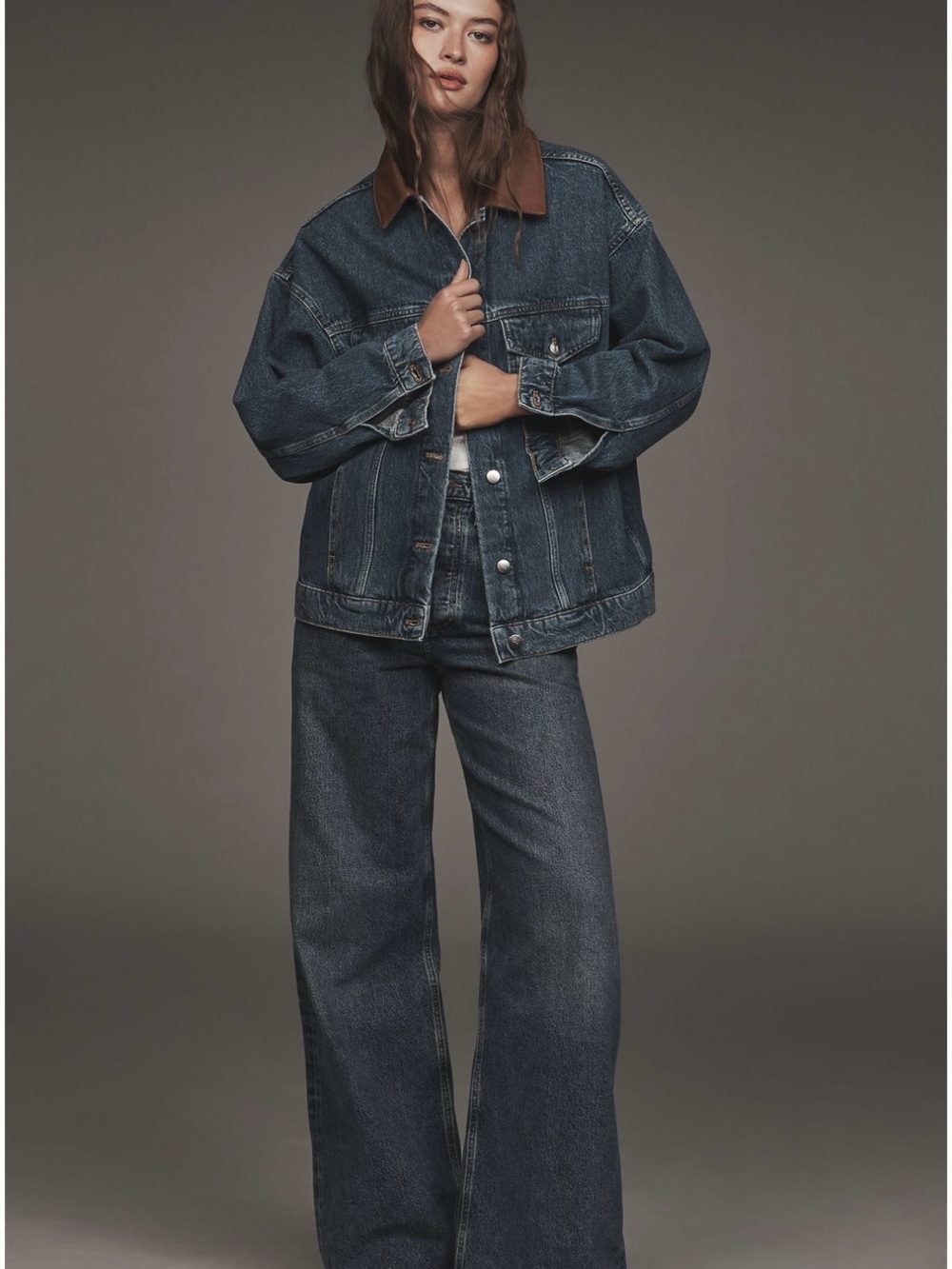 Pilcro / Anthropologie -The Weston Leather-Collar Denim Boyfriend Jacket- M -NWT - Picture 3 of 8